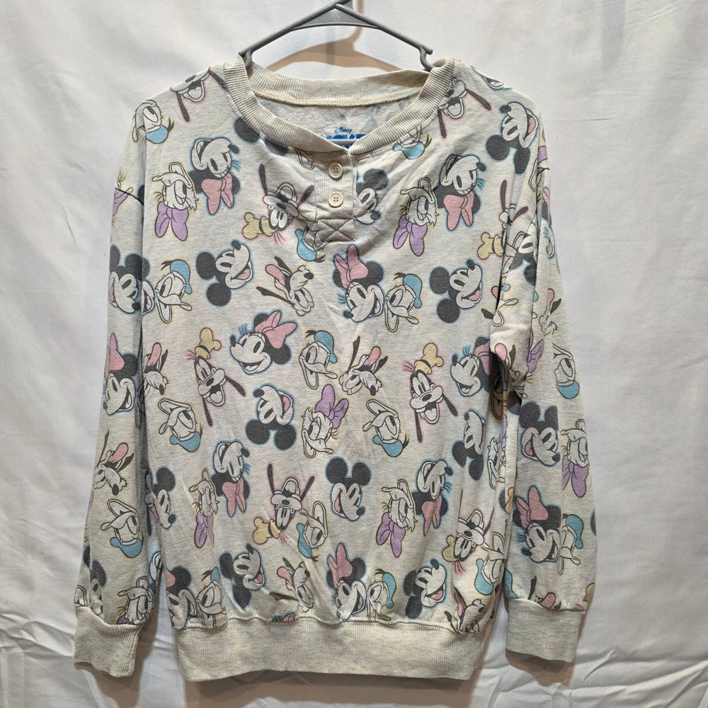 Disney Mickey and Friends Pajama Set Grey Henley Top Joggers Women Small 4-6